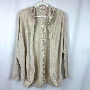 Fresh Produce Women’s S/M Tan Ribbed Open Front Cardigan Sweater Hooded Bohemian